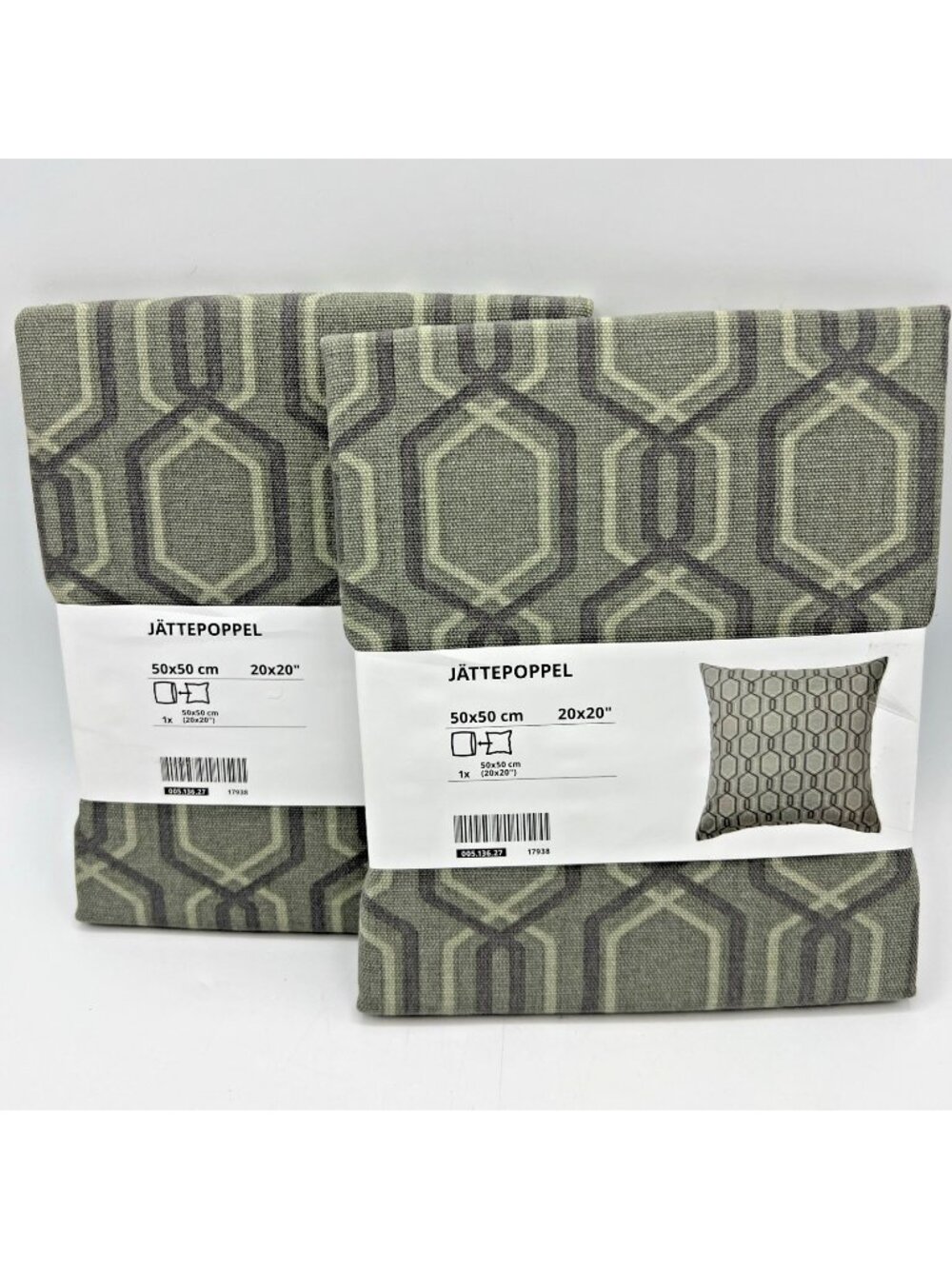 IKEA Jattepoppel Pillow Covers Pair 20x20 Geometric Mod Gray Green